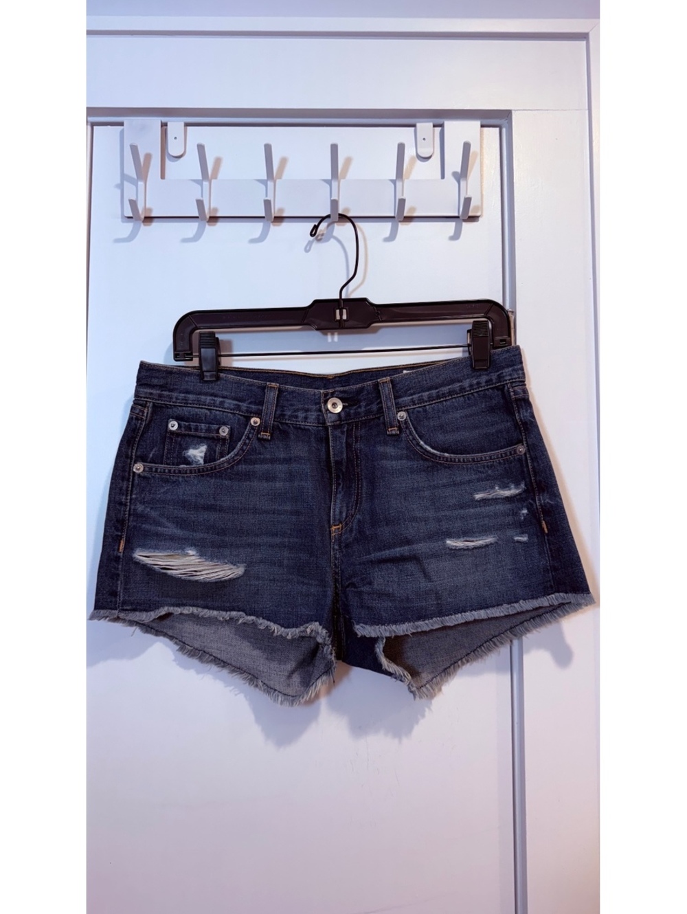 rag & bone Dark Wash Distressed Denim Shorts Size 27